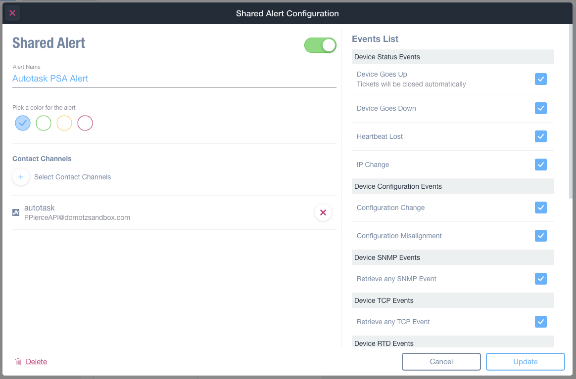 Configure alerts to be used within your team