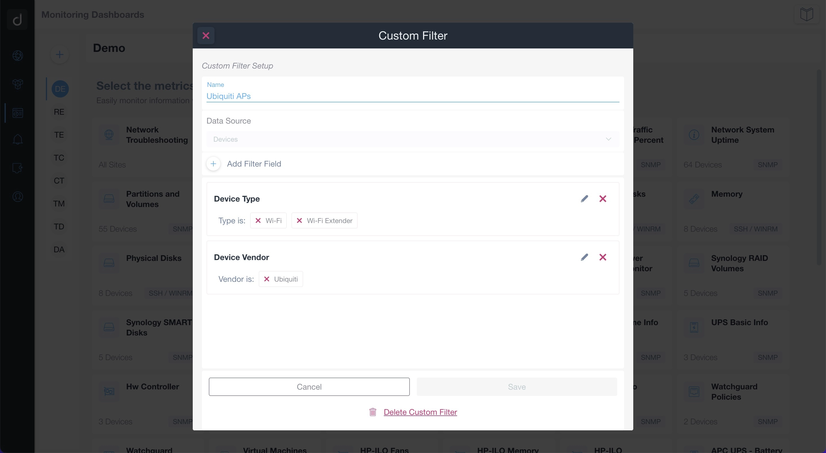 Custom Filters Monitoring Dashboard