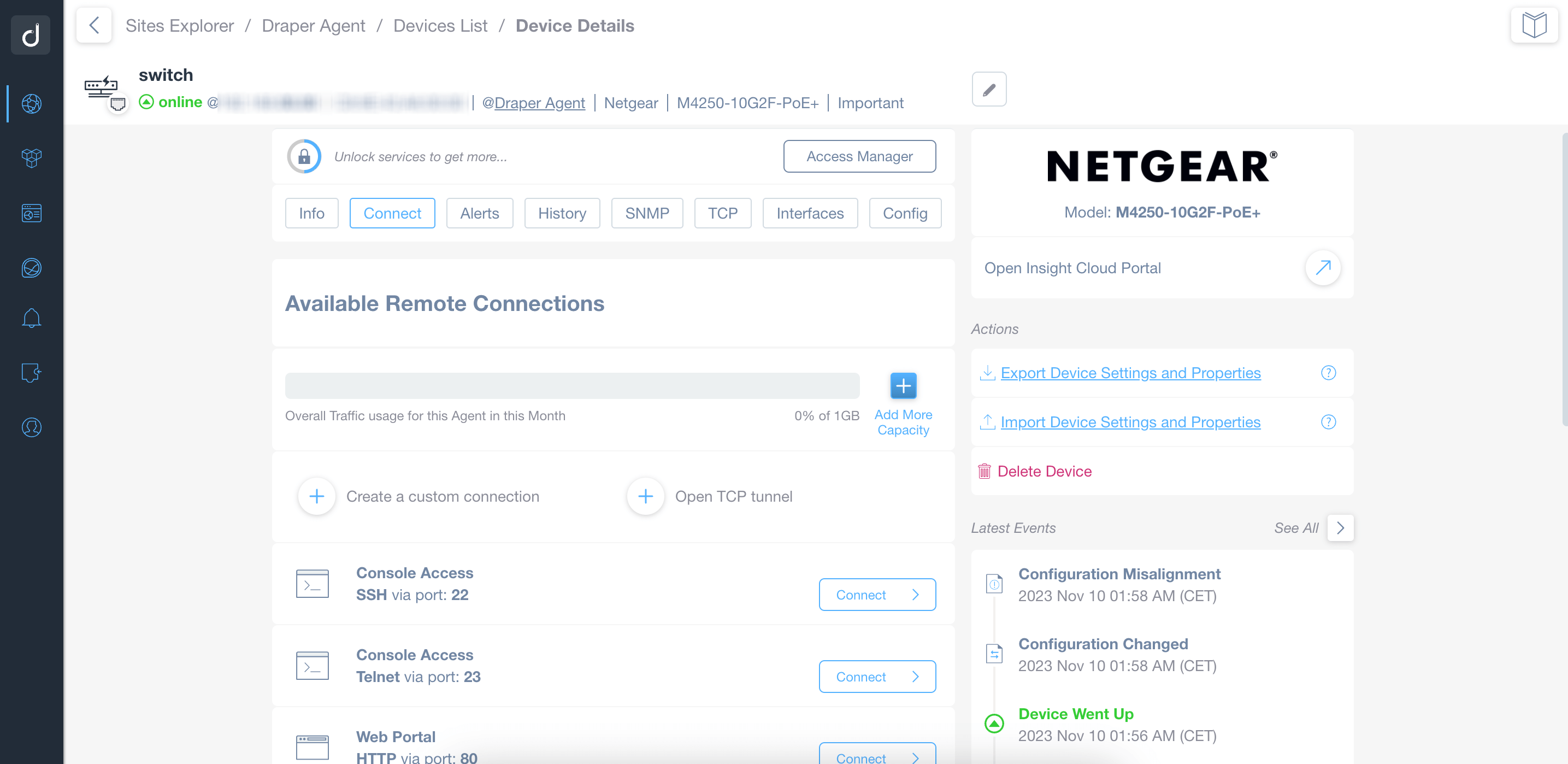 Internal Services Discovery tab connect