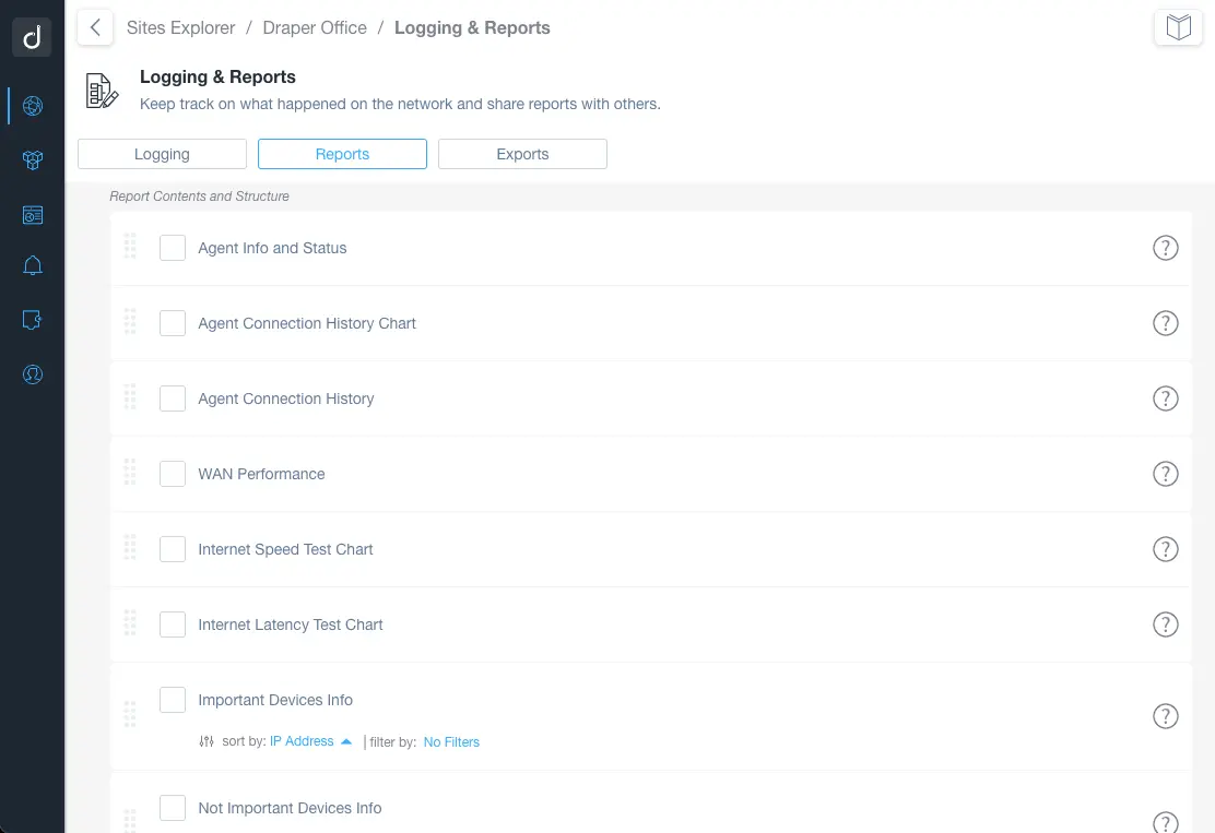 Logging and Reports Reporting Section