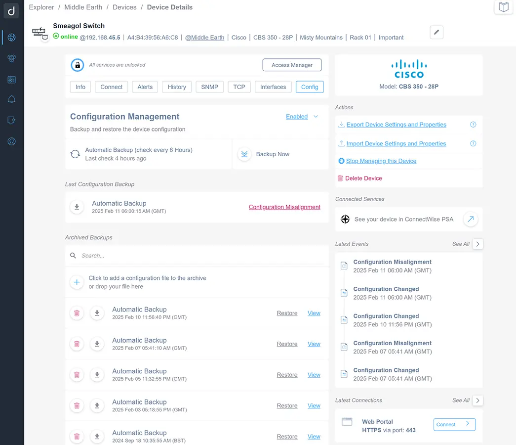 Backup and restore network configurations in seconds