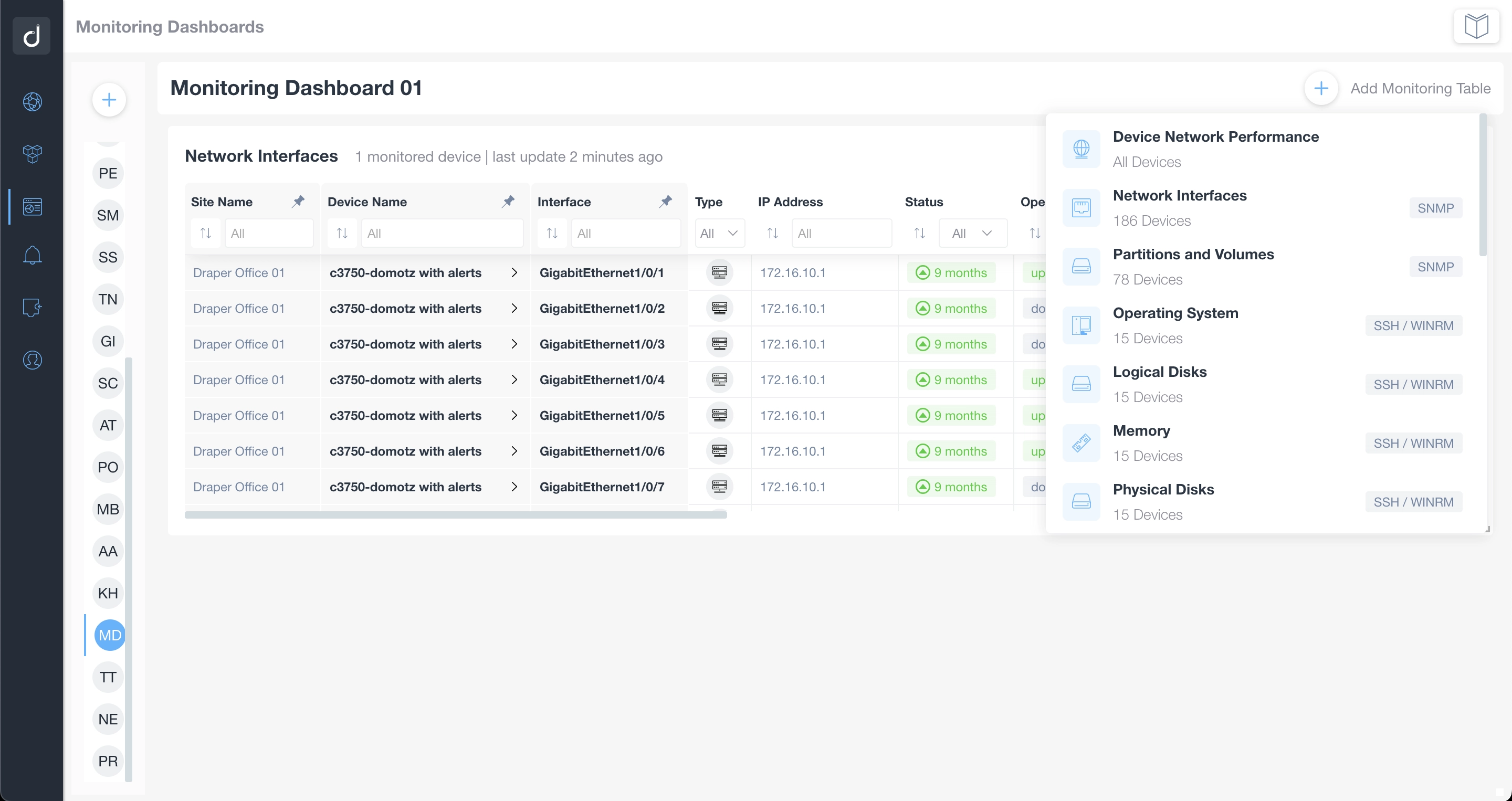 Monitoring Dashboard Add New Widget