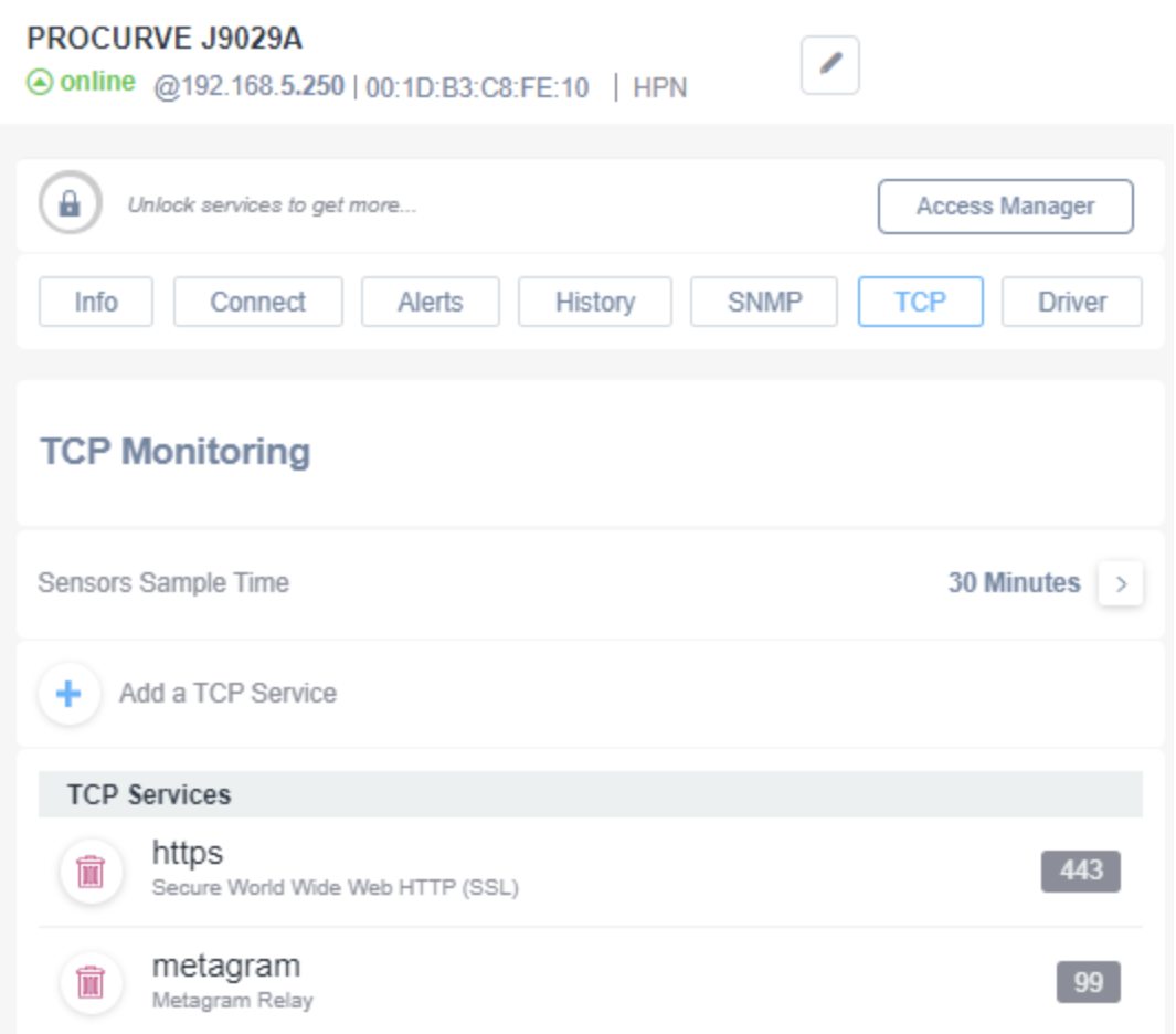 Procurve J9029A TCP Service Monitoring