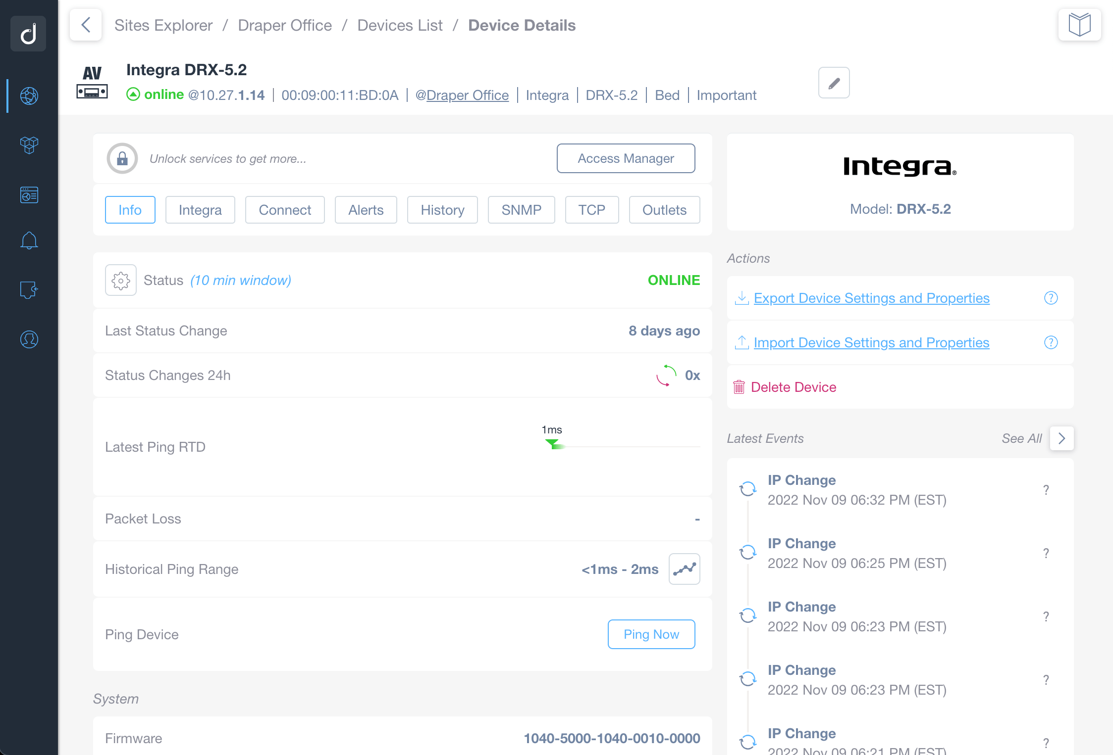 Device Integra Info Status