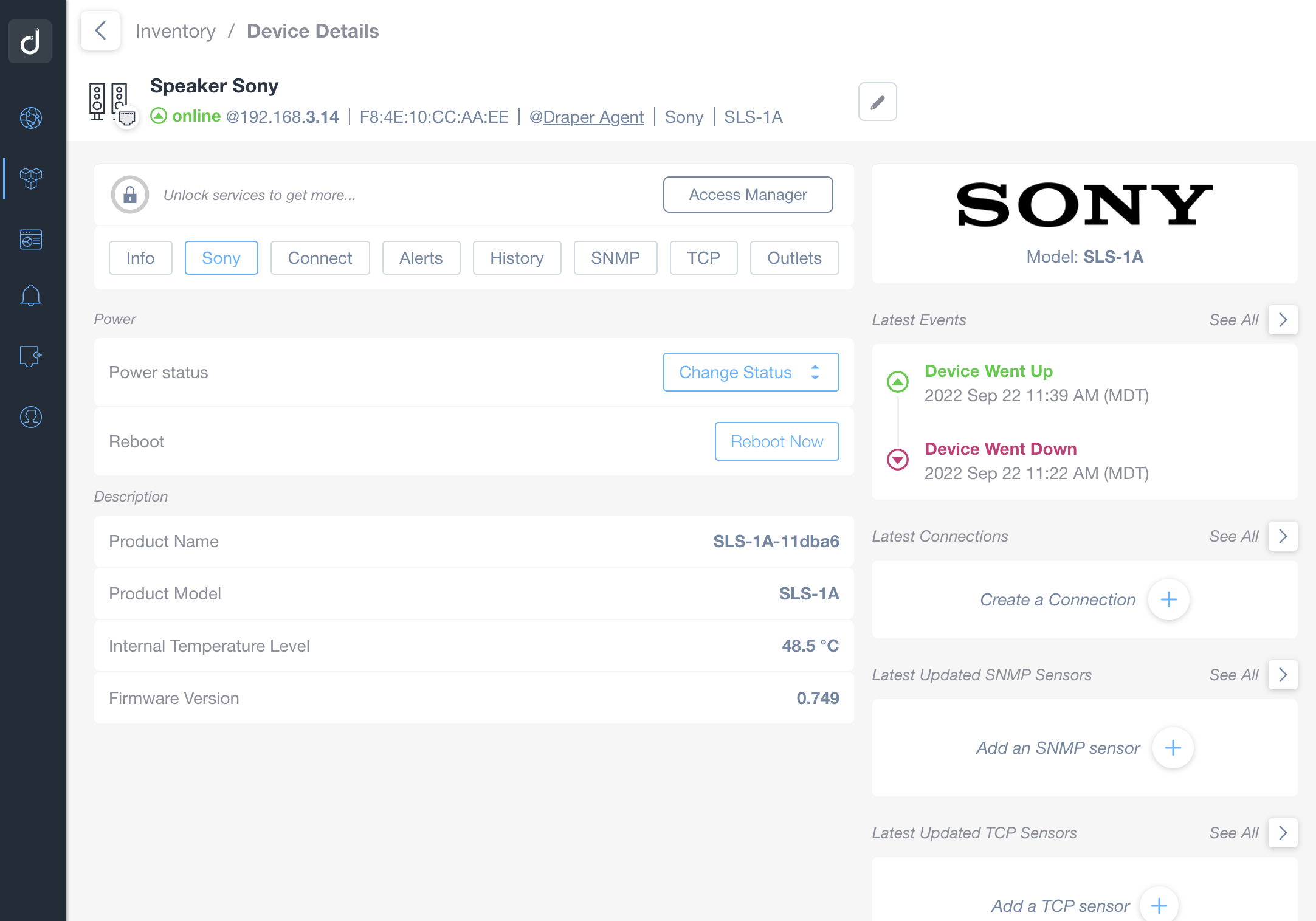 Sony Speaker Power and Description