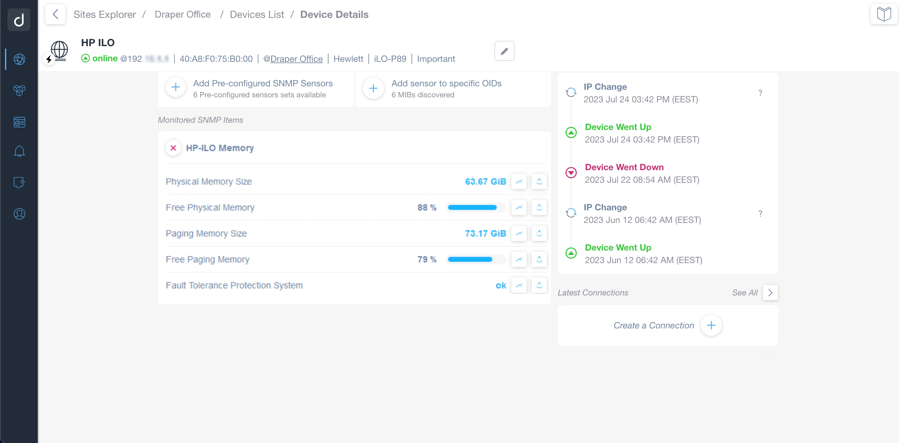 HPE iLO pre-configured memory SNMP template