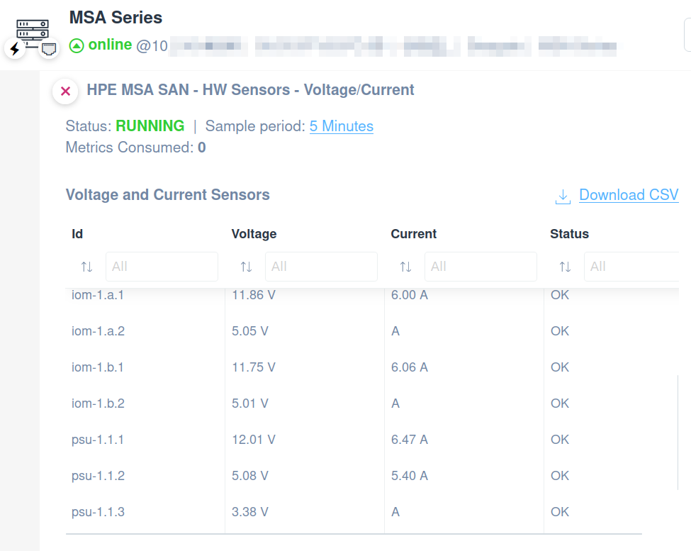 HPE MSA SAN Voltage/Current