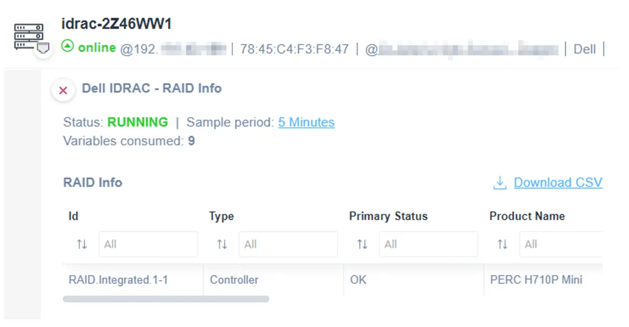 Quickly retrieve information about iDRAC Raid Monitoring 1