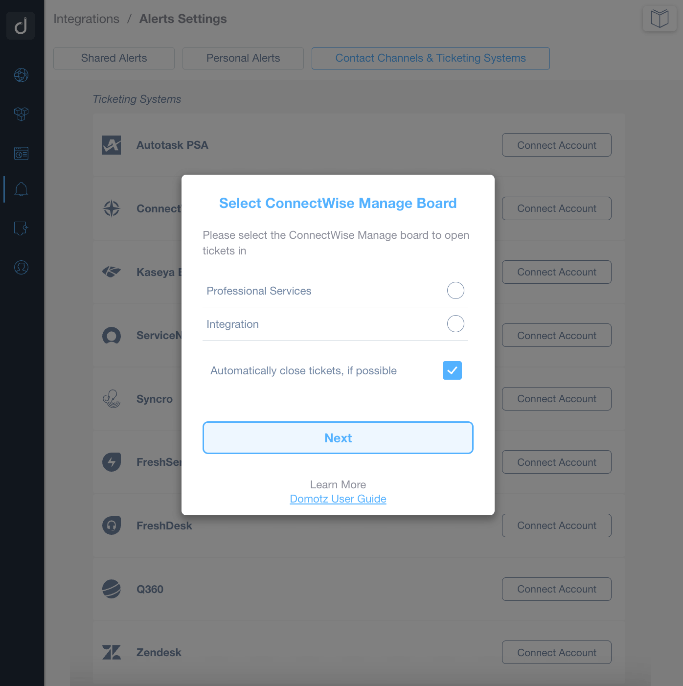 Automatic closure of ConnectWise tickets