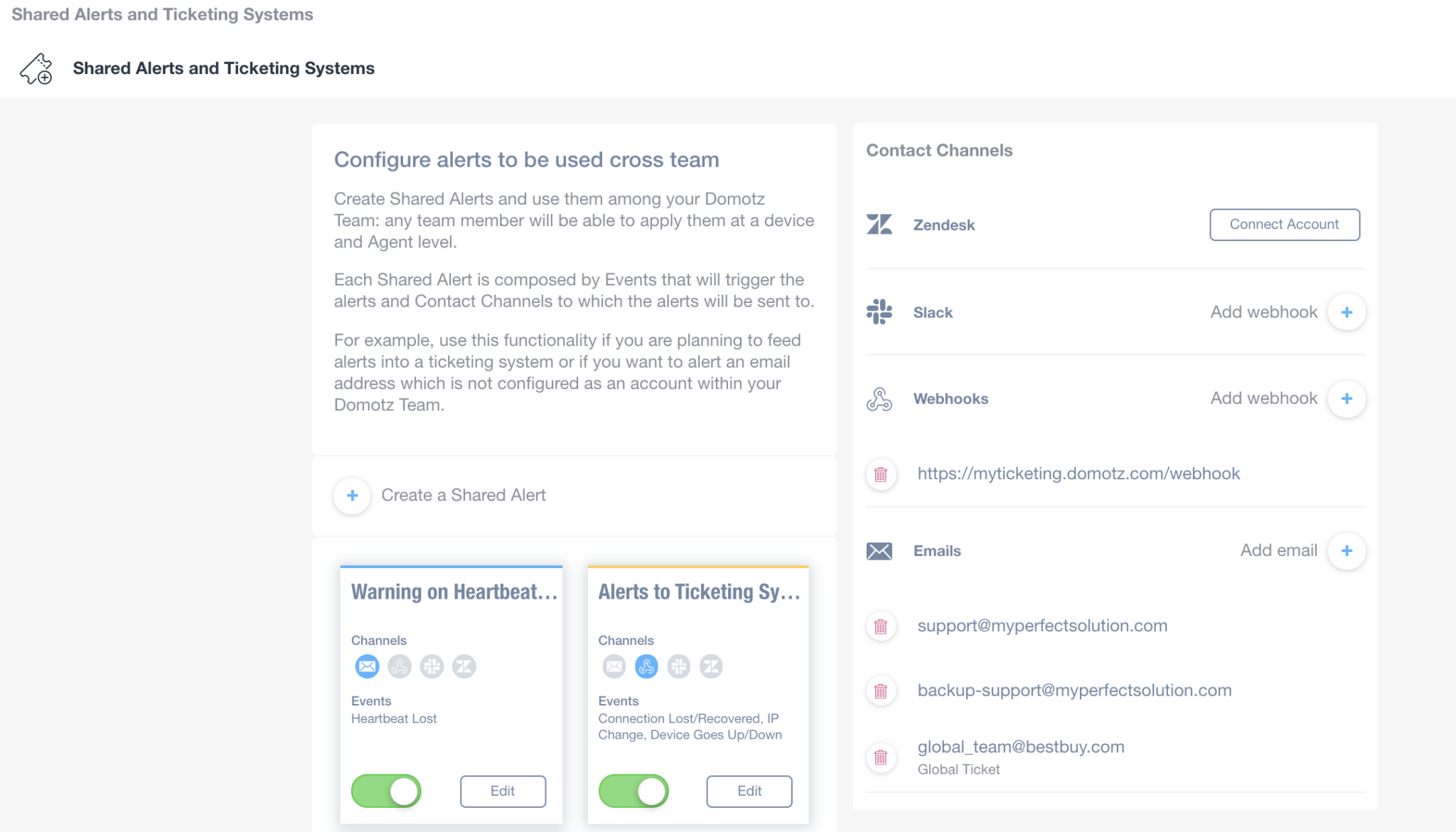 Zendesk becomes a Contact Channel for Shared Alerts